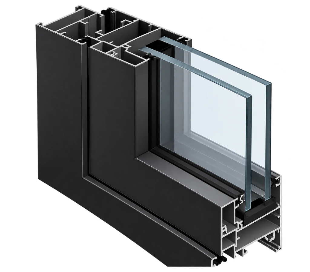 45DS architectural profile schematic and glazing detail