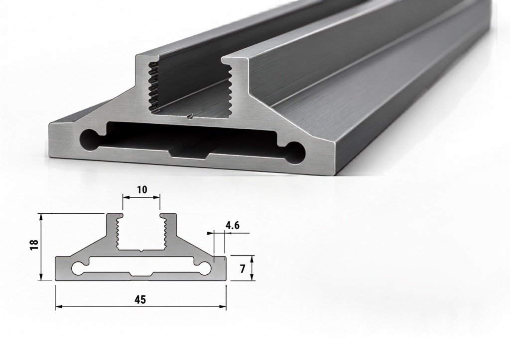 Aluminium Partition Profile Dimensions 1 (18mm x 45mm x 10mm)