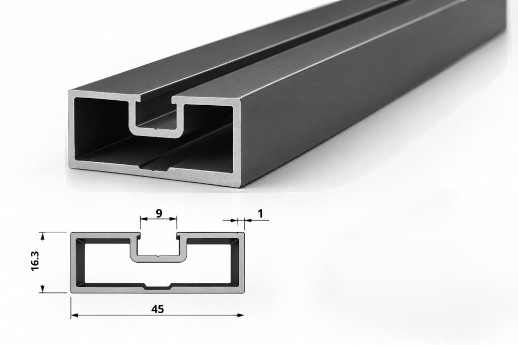Aluminium Partition Profile Dimensions 2 (16.3mm x 45mm x 9mm)